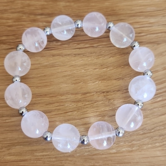 Rose Quartz Bead Stretch Hand Crafted Bracelet - Picture 1 of 9